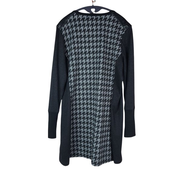 David Pond Houndstooth Black Front Full Zipper Long Sleeved Dress Size 16 - Picture 2 of 9